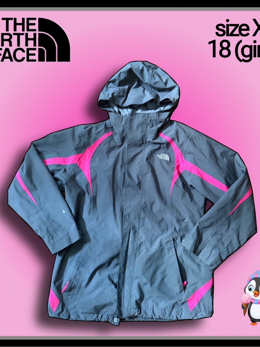 NORTHFACE grey and pink hooded light weight JACKET size XL